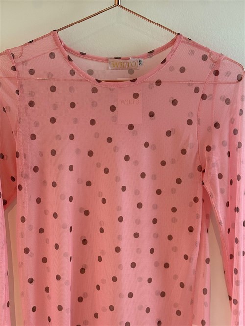 Wilto Mesh Bluse med prikker, Lyserød med brun prik